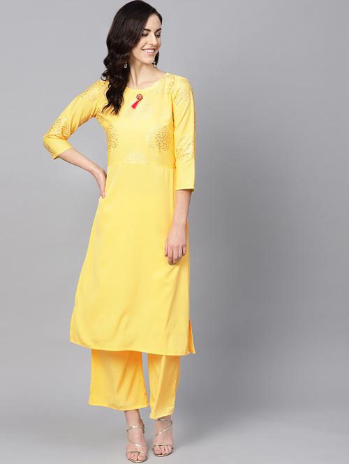 foil print straight kurta with pant set - 16719834 - Very Small Image - 1