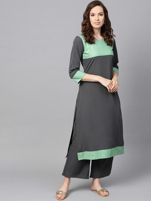 contrast yoke straight kurta - 16719838 - Very Small Image - 1