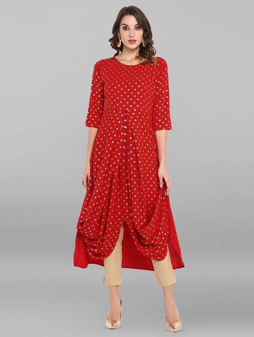 cowl foil print kurta - 16719844 - Very Small Image - 1