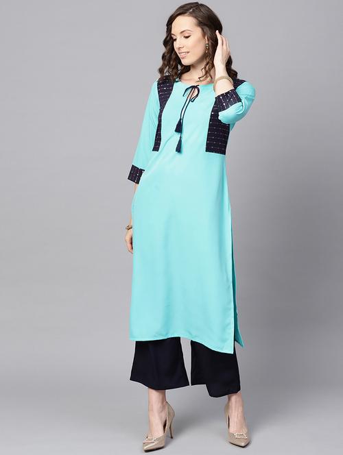 solid kurta palazzo set - 16720582 - Very Small Image - 1