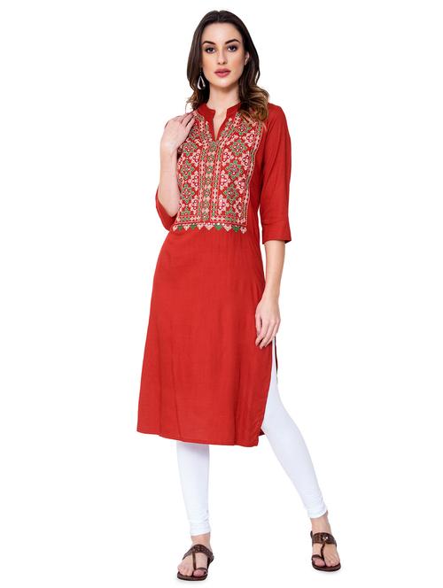 embroidered yoke straight kurta - 16720626 - Very Small Image - 1