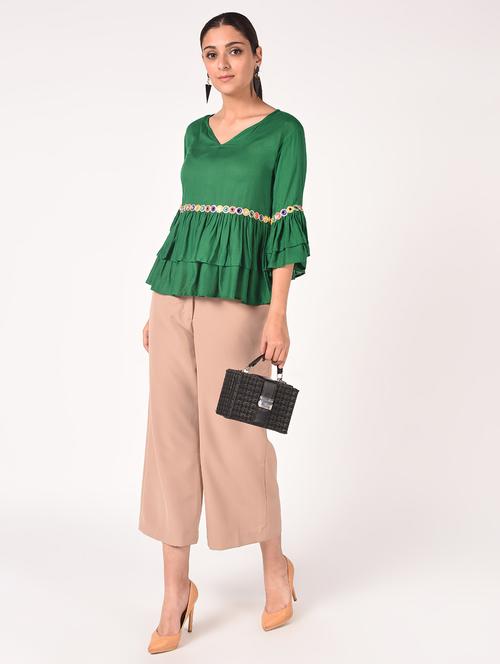 v neck mirror work layered top - 16721203 - Very Small Image - 1