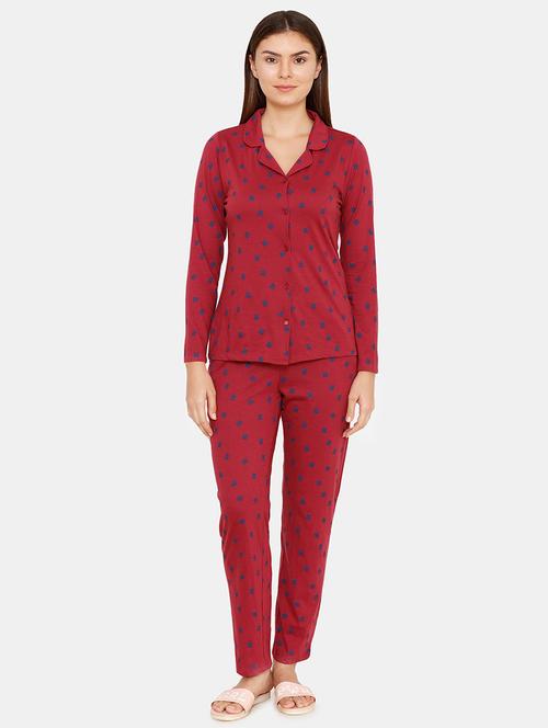 lapel neck printed nightwear set - 16721906 - Very Small Image - 1
