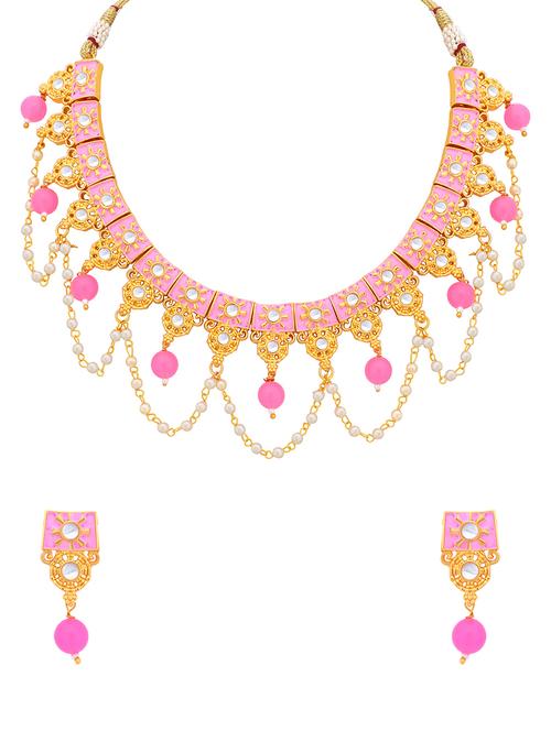 pink gold tone metal necklaces and earring - 16721921 - Very Small Image - 1