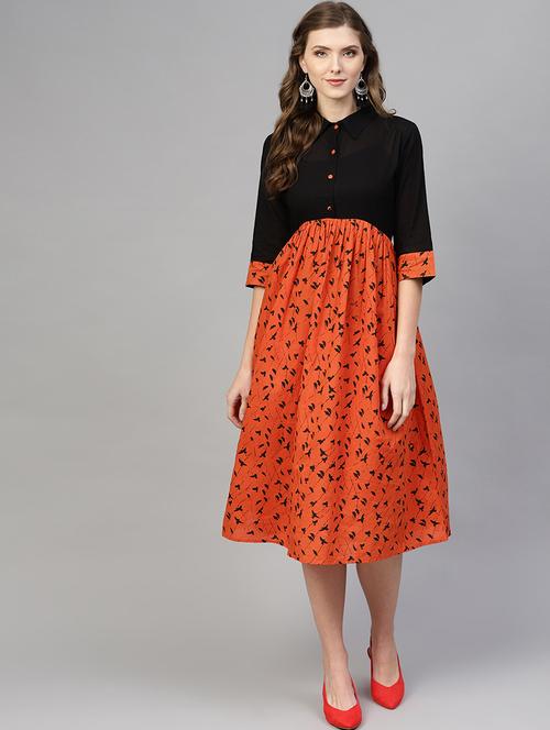 color block shirt collar a-line dress - 16723209 - Very Small Image - 1
