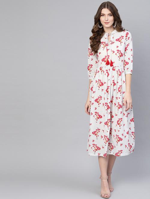 tie up neck floral a-line dress - 16723217 - Very Small Image - 1