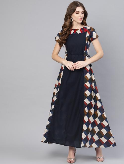 tie front contrast panel a-line dress - 16723227 - Very Small Image - 1