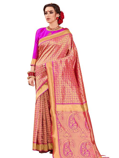 self-design banarasi saree with blouse - 16723818 - Very Small Image - 1
