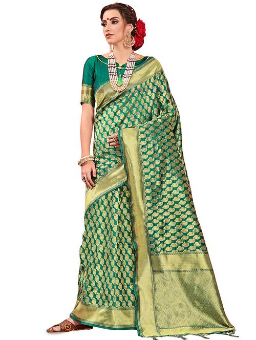 self-design banarasi saree with blouse - 16723819 - Very Small Image - 1