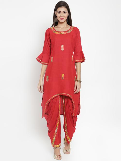 embroidered kurta dhoti salwar set - 16724800 - Very Small Image - 1