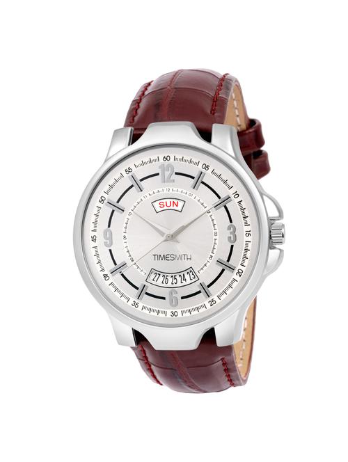 timesmith premium analog white dial brown leather watch for men tsc-081ktd1 - 16725003 - Very Small Image - 1