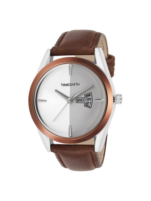 timesmith white dial brown leather strap genuine premium branded day date analog watch for men tsc-015ktd1 - 16725149 - Very Small Image - 1