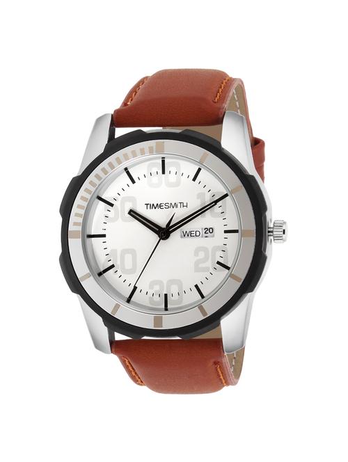 timesmith white dial brown leather strap genuine premium branded day date analog watch for men tsc-017ktd1 - 16725151 - Very Small Image - 1