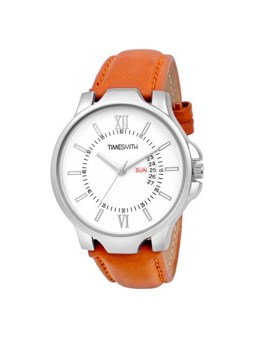 timesmith premium analog white dial brown leather watch for men tsc-070ktd1 - 16725188 - Very Small Image - 1