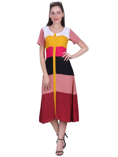 round neck color block a-line dress - 16726884 - Very Small Image - 1