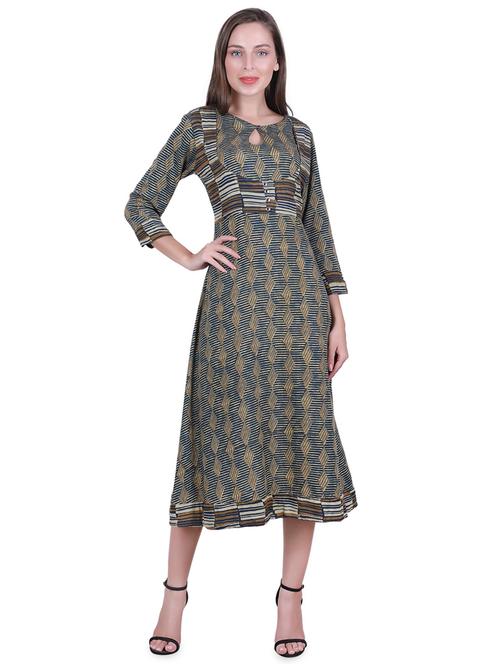 key hole neck printed a-line dress - 16726887 - Very Small Image - 1