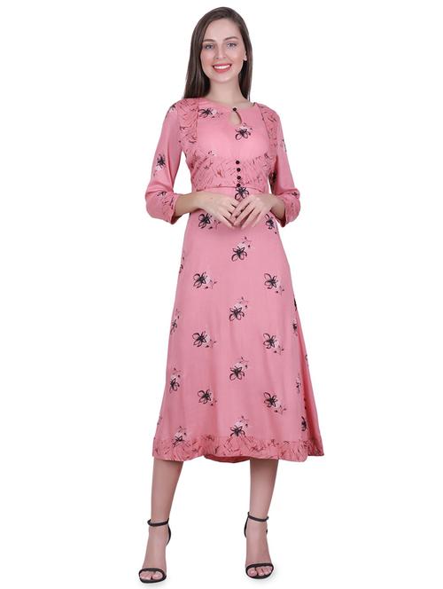 key hole neck floral a-line dress - 16726888 - Very Small Image - 1