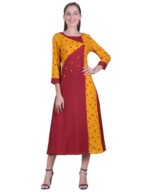 color block round neck a-line dress - 16726890 - Very Small Image - 1
