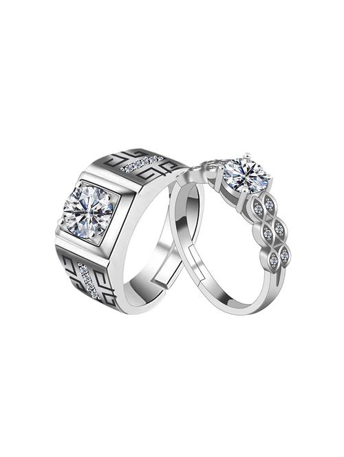 silver plated diamond adjustable couple ring - 16726918 - Very Small Image - 1