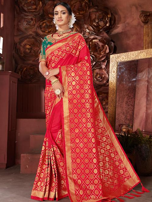floral woven saree with blouse - 16726936 - Very Small Image - 1