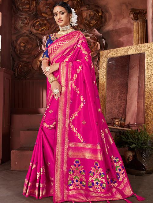floral woven saree with blouse - 16726938 - Very Small Image - 1