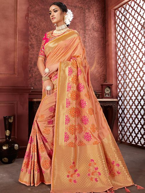 floral woven saree with blouse - 16726939 - Very Small Image - 1