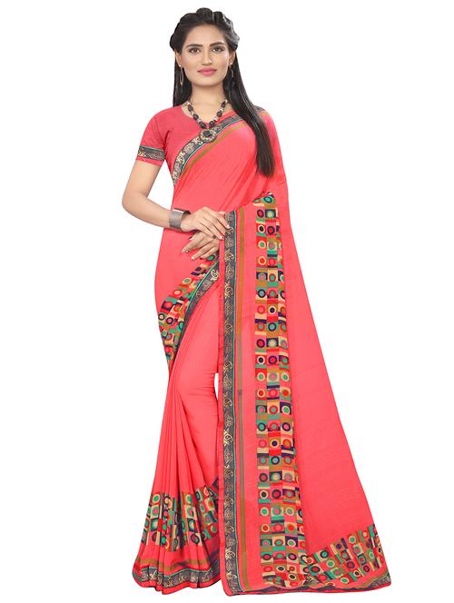 solid bordered saree with blouse - 16727088 - Very Small Image - 1