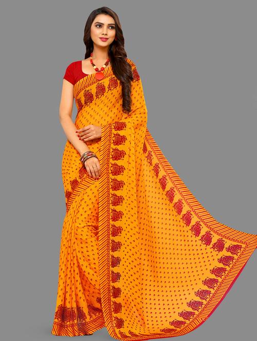 printed bordered saree with blouse - 16728468 - Very Small Image - 1