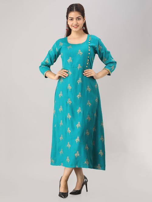 foil printed a-line ethnic dress - 16728681 - Very Small Image - 1