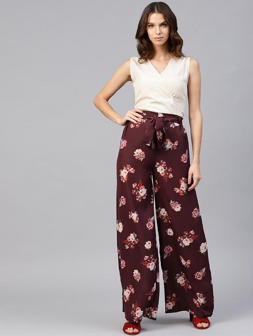 overlap neck top with tie knot palazzo set - 16728771 - Very Small Image - 1