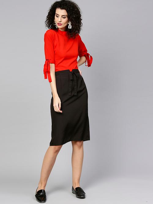 tie knot sleeved top with high rise skirt - 16728777 - Very Small Image - 1