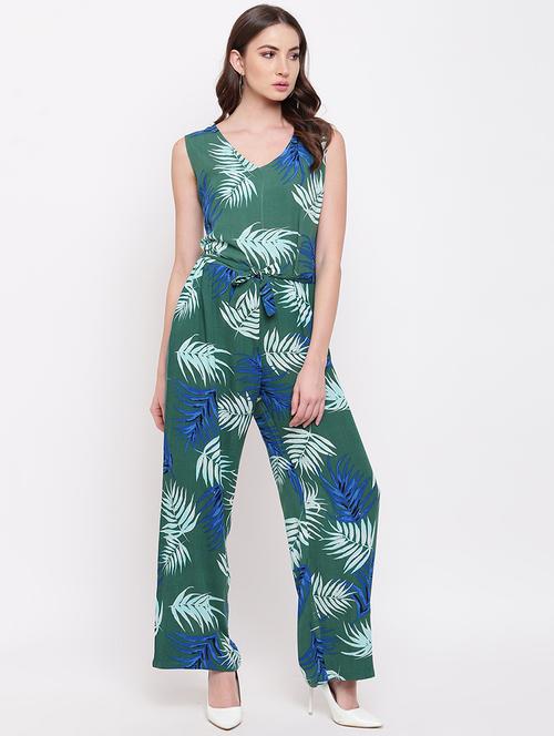 tie front tropical full leg jumpsuit - 16730443 - Very Small Image - 1
