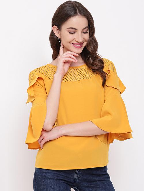 bell sleeved mesh panel top - 16730484 - Very Small Image - 1