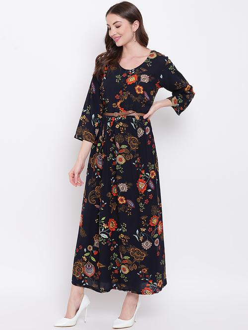 round neck floral belted maxi dress - 16730581 - Very Small Image - 1