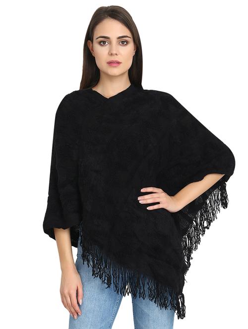fringed hem wool poncho - 16730798 - Very Small Image - 1