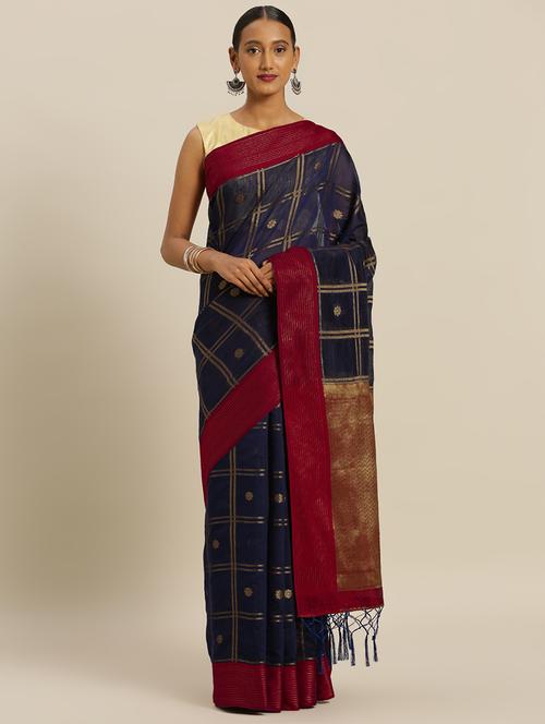 checkered woven saree with blouse - 16731506 - Very Small Image - 1