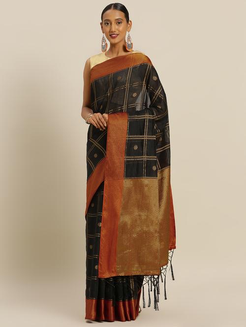 checkered woven saree with blouse - 16731508 - Very Small Image - 1