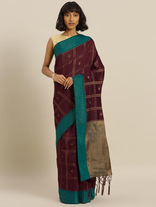checkered woven saree with blouse - 16731511 - Very Small Image - 1