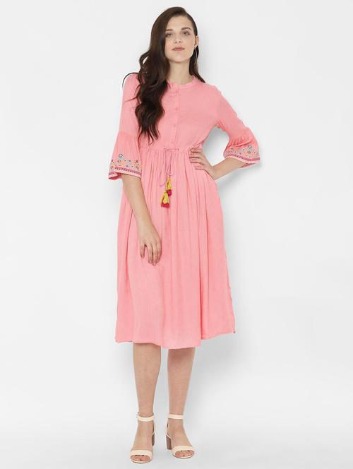 tie front bell sleeved a-line dress - 16731633 - Very Small Image - 1