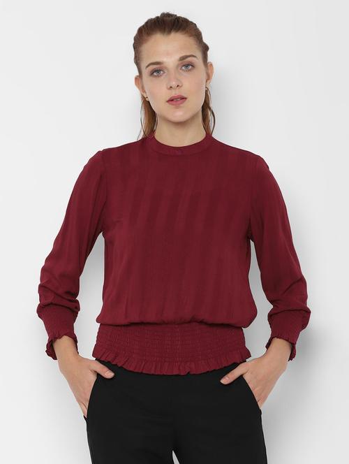 crew neck smocked waist top - 16733757 - Very Small Image - 1