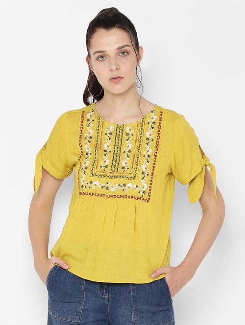 embroidered detail tie knot sleeved top - 16733782 - Very Small Image - 1