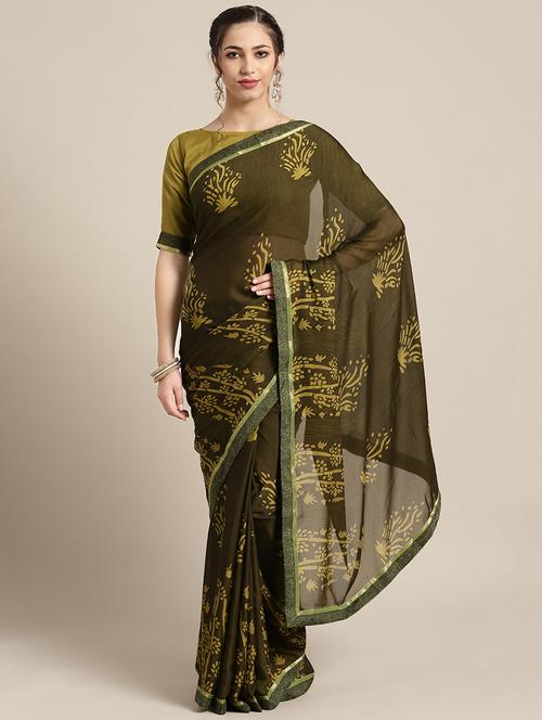 floral printed saree with blouse - 16734236 - Very Small Image - 1