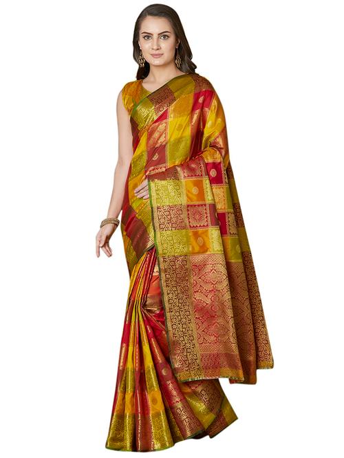 checkered banarasi saree with blouse - 16734242 - Very Small Image - 1