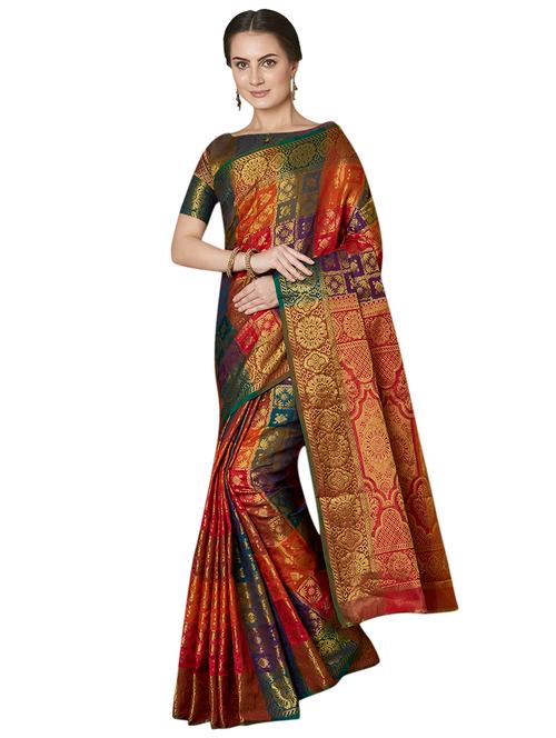 checkered banarasi saree with blouse - 16734243 - Very Small Image - 1