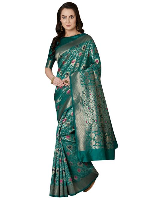 floral banarasi saree with blouse - 16734256 - Very Small Image - 1