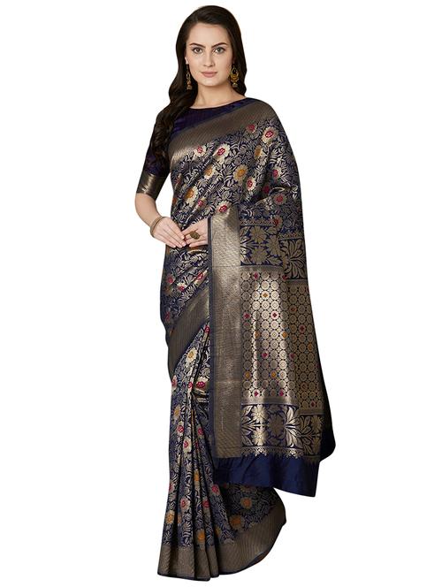 floral banarasi saree with blouse - 16734257 - Very Small Image - 1