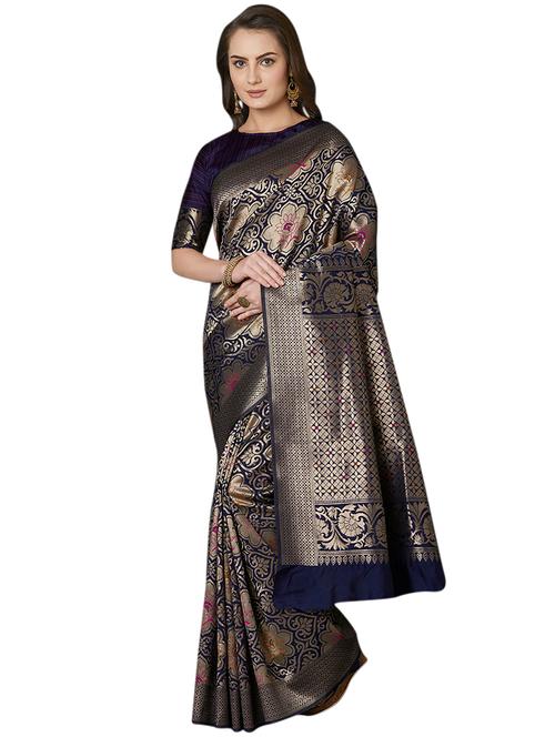 floral banarasi saree with blouse - 16734260 - Very Small Image - 1