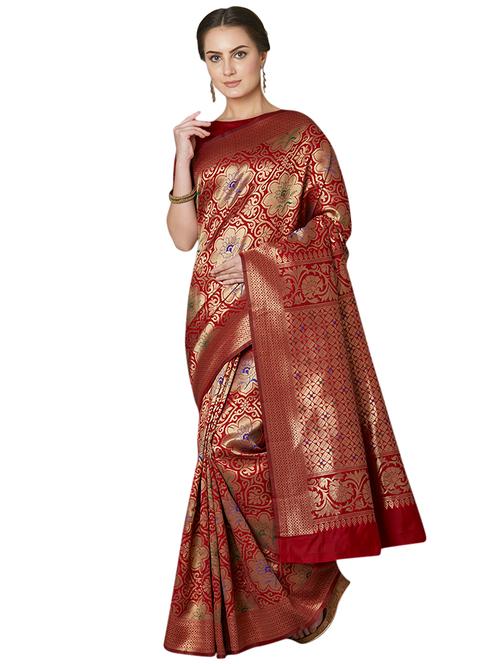 floral banarasi saree with blouse - 16734262 - Very Small Image - 1