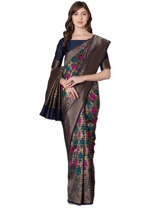 self design banarasi saree with blouse - 16734264 - Very Small Image - 1