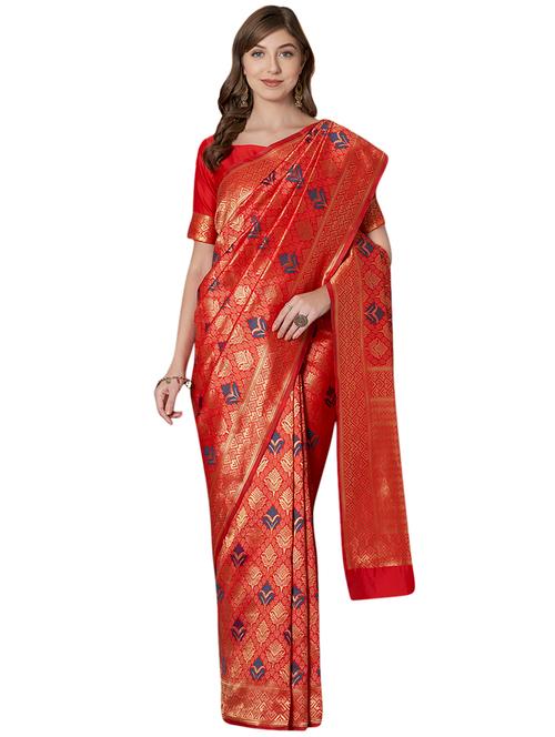 floral banarasi saree with blouse - 16734268 - Very Small Image - 1
